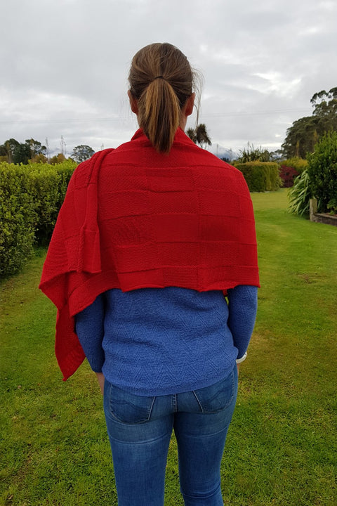 The back of the Chilli Royal Alpaca and Merino Textured Wrap