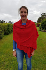 Kate wearing the Chilli Royal Alpaca and Merino Textured Wrap