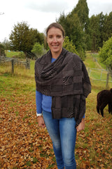 Kate wearing the Cinamon Black Royal Alpaca and Merino Textured Wrap
