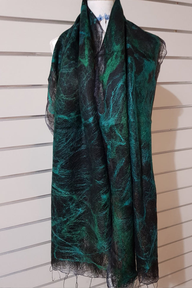 Paj Nuno Felted Alpaca Silk Coloured Scarf - Emerald