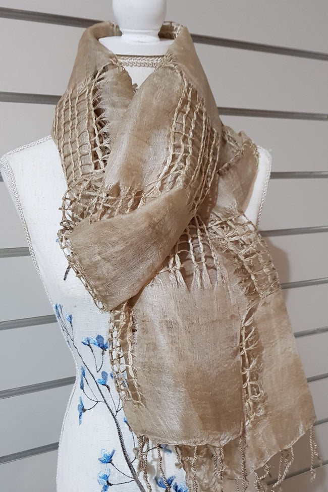 Hand Woven Eco Print Silk Scarves - Light Tan