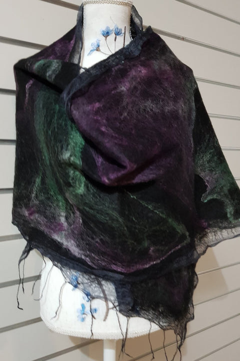 Paj Nuno Felted Alpaca Silk Coloured Scarf - Purple and Green