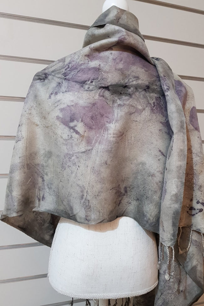 Eco Print Silk Scarves - Purple Green Soft