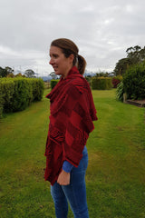 Side view of the Red Black Royal Alpaca and Merino Textured Wrap