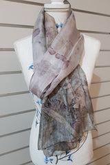 Eco Print Paj Silk Scarves - Soft Cool